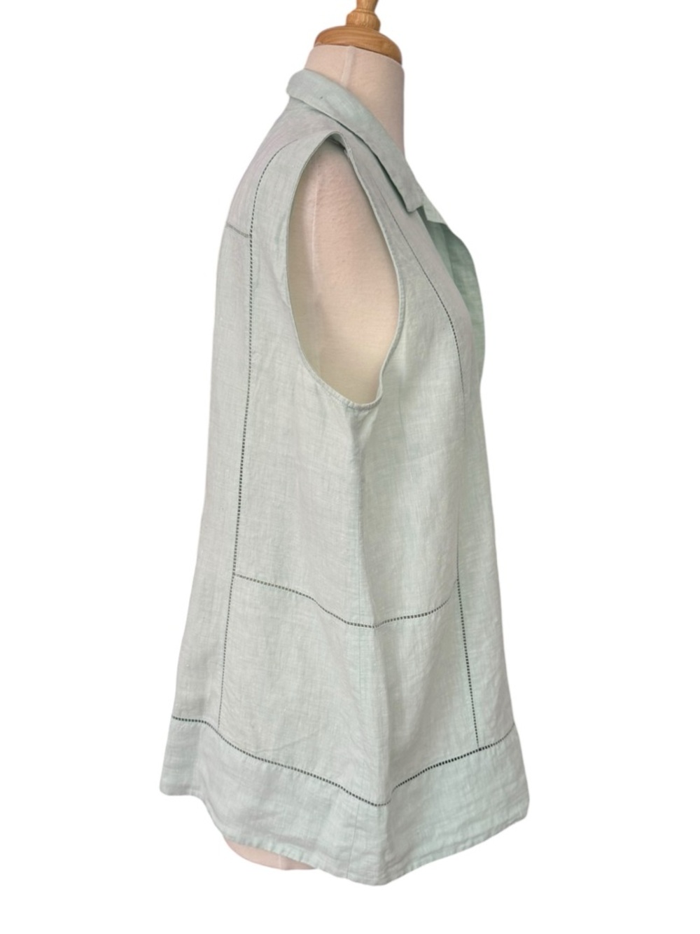 Lafayette 148 New York Sleeveless Collared Tunic Linen Ladder Stitch Mint XL - Picture 4 of 9